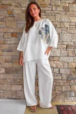 Lindin Linen Blend Crochet Flower Top White